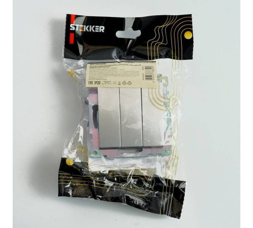 Выключатель трехклавишный без рамки Stekker Катрин 49173