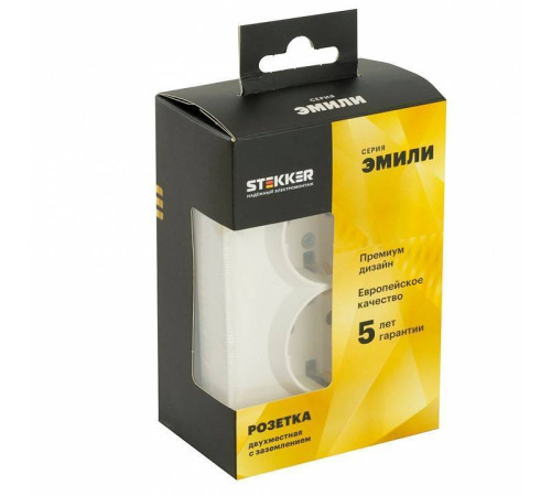 Розетка двойная без заземления и с шторкой, без рамки Stekker RST16-5114-01 49882