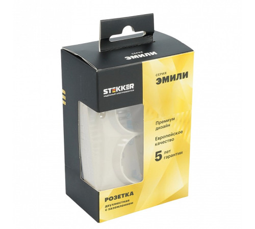 Розетка двойная с заземлением и со шторкой, без рамки Stekker RST16-5114-08 49908