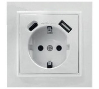 Розетка с заземлением и 2хUSB type A и C, без рамки Stekker Эрна 50076