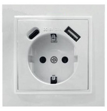Розетка с заземлением и 2хUSB type A и C, без рамки Stekker Эрна 50076