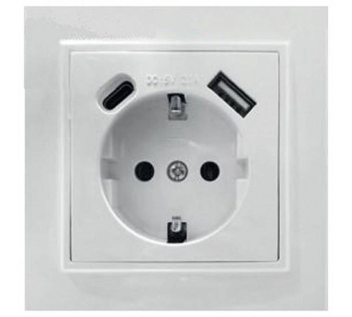 Розетка с заземлением и 2хUSB type A и C, без рамки Stekker Эрна 50076