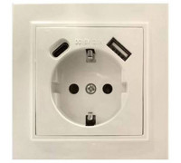 Розетка с заземлением и 2хUSB type A и C, без рамки Stekker Эрна 50077