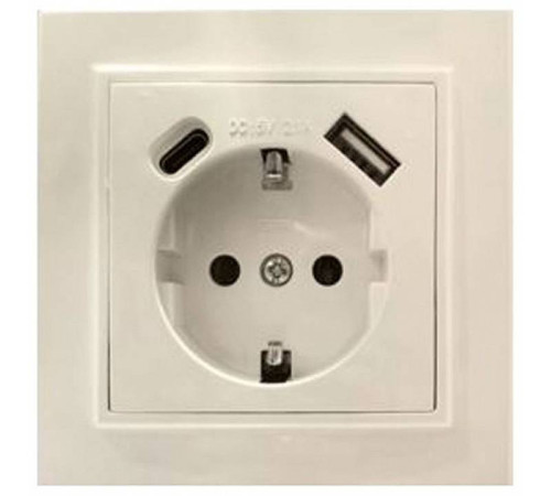 Розетка с заземлением и 2хUSB type A и C, без рамки Stekker Эрна 50077