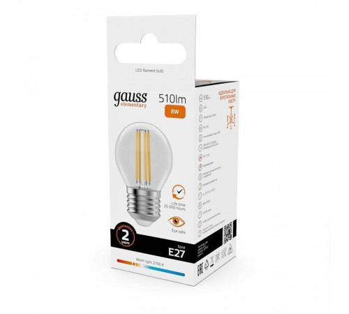 Лампа светодиодная Gauss Filament Elementary E27 8Вт 2700K 52218