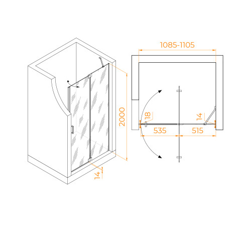Душевая дверь RGW Hotel HO-014Gr 1100 мм стекло графит 350601411-210