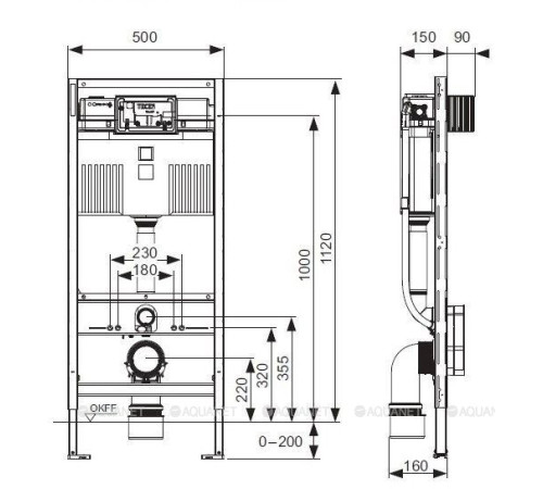 Застенный модуль для унитаза TECEprofil бачок Uni высота 1120 мм 9300300