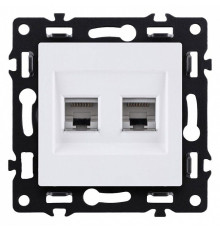 Розетка двойная Ethernet RJ-45 и со шторками, без рамки Kollinger Asthetik AS-018WH