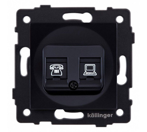 Розетка двойная RJ-11 и Ethernet RJ-45, без рамки Kollinger REA-011BK