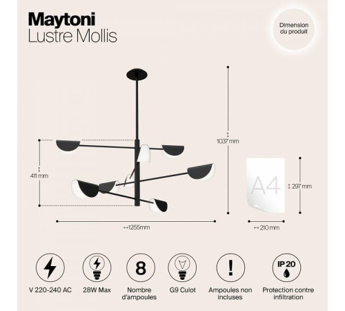 Люстра на штанге Maytoni Mollis MOD126PL-08B