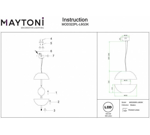 Подвесной светильник Maytoni Rebel MOD322PL-L6G3K
