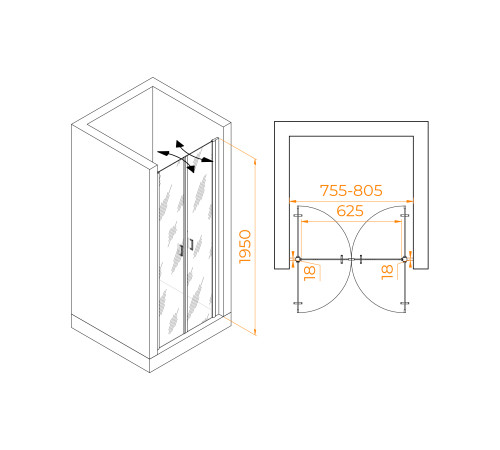 Душевая дверь RGW Passage PA-104B 800 мм маятниковая черный 060810408-14