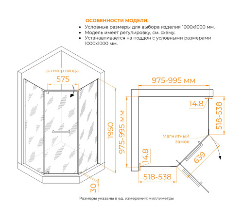 Душевой уголок RGW Passage PA-83-B 1000x1000 мм 78088300-14