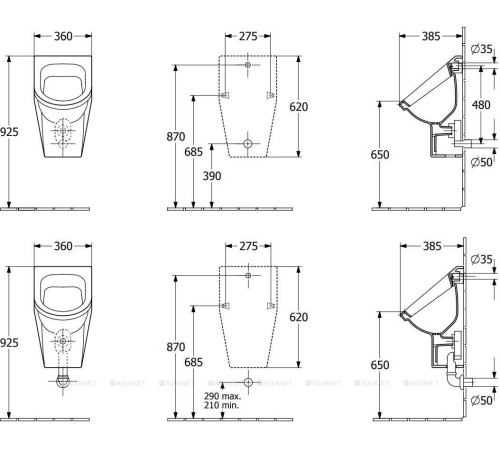 Писсуар Villeroy & Boch Architectura 355x385 мм скрытый подвод 55740001