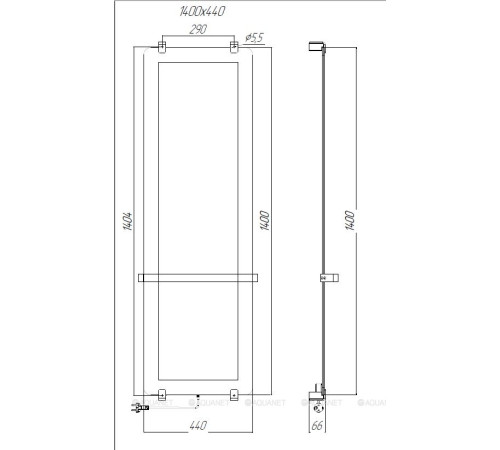 Полотенцесушитель Allen Brau INFINITY 1400х440 мм зеркало с рейлингом 2.0 и креплением серебро браш 00325646