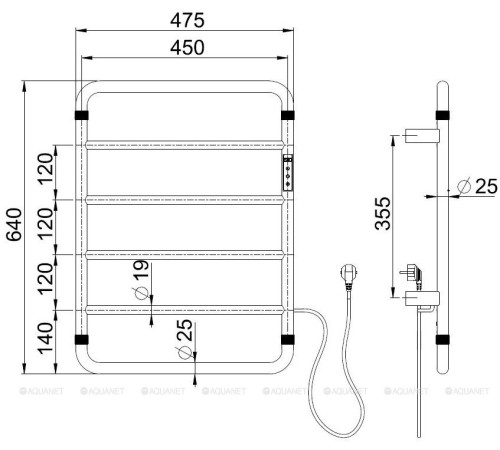 Полотенцесушитель электрический Allen Brau PRIORITY R 640x475 мм графит браш. 7.31000-GM