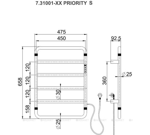 Полотенцесушитель электрический Allen Brau PRIORITY S 640x475 мм черный матовый 7.31001-31