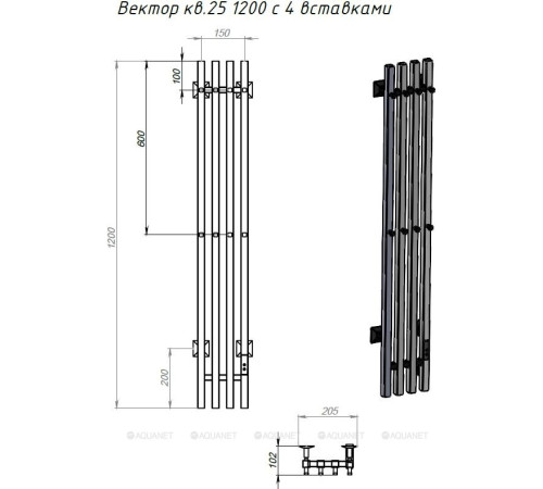 Полотенцесушитель водяной Тругор Пэк сп Вектор кв 4 120х15 графит ВГП 00338410