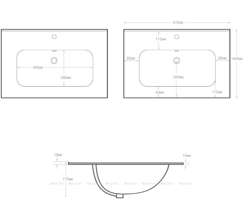 Комплект 1 Раковина-столешница Aquanet Flat 60 00254363