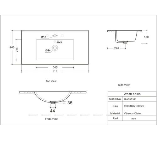 Раковина-столешница Aquanet Flow 90 00347432
