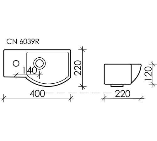 Раковина подвесная Ceramica Nova Element 400х220х120 мм чаша справа CN6039R