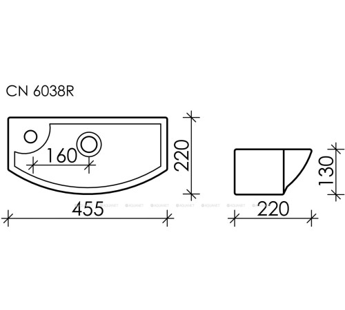 Раковина подвесная Ceramica Nova Element 455х220х130 мм чаша справа CN6038R