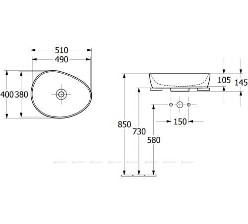 Раковина накладная Villeroy & Boch Antao 510x400x146 мм Almond 4A7351AM