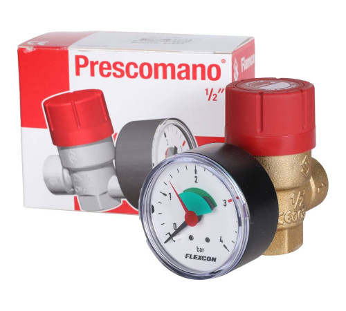Предохранительный клапан с манометром Flamco Prescomano 1/2 x 1/2 3 бар 27683
