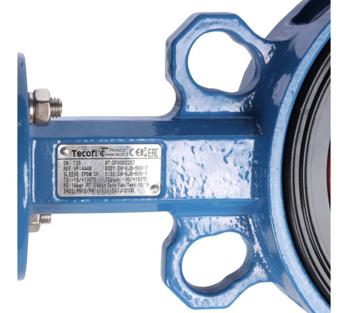 Затвор дисковый поворотный Tecofi VPI4448 DN 125 PN 16 межфланцевый с ручкой VPI4448-02EP0125