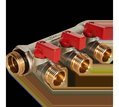 Коллектор с шаровыми кранами STOUT 3/4 3 отвода 1/2 красные ручки SMB 6210 341203