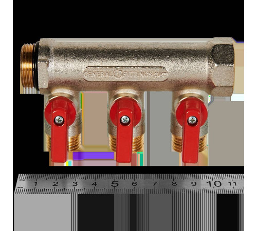 Коллектор с шаровыми кранами STOUT 3/4 3 отвода 1/2 красные ручки SMB 6210 341203