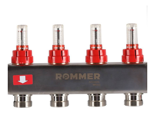 Коллекторная группа из нержавеющей стали ROMMER с расходомерами 4 выхода RMS-1210-000004