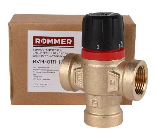 Клапан термостатический смесительный ROMMER 3/4 ВР 20-43 °С Kvs 1.6 боковое смешивание RVM-0111-164320
