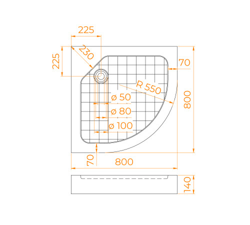 Душевой поддон полукруглый RGW SMC/R W 800x800 мм белый стеклокомпозит 57350488-01