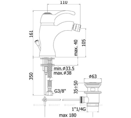 Смеситель для биде Paffoni Flavia с донным клапаном бронза FA135BR