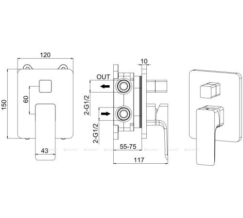 Смеситель встраиваемый Allen Brau INFINITY X2 на 2 выхода черный матовый 5.21014-31