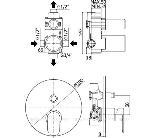 Смеситель для душа Paffoni CANDY встраиваемый на 2 выхода хром CA015CR
