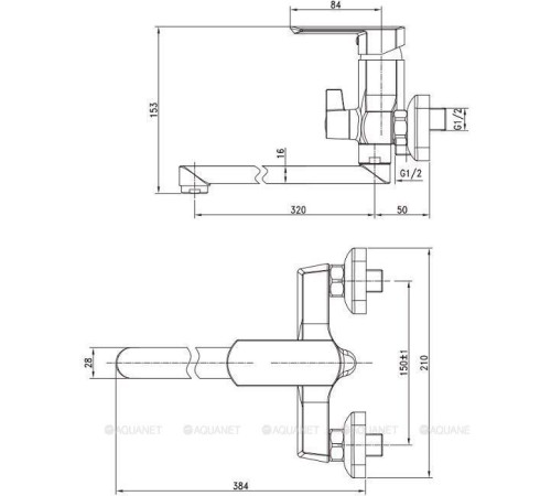 Смеситель для ванны Aquanet Cinetic с длинным изливом хром AF120-21C
