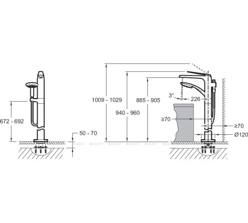 Смеситель для ванны и душа Jacob Delafon AVID напольный однорычажный хром E97367-CP