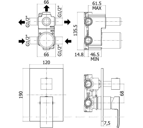 Смеситель встраиваемый для душа Paffoni ELLE на 3 выхода хром EL019CR/M