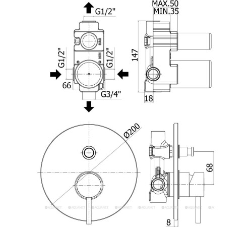 Смеситель для душа встраиваемый Paffoni LIGHT на 2 выхода с кнопочным дивертором сталь LIG015ST