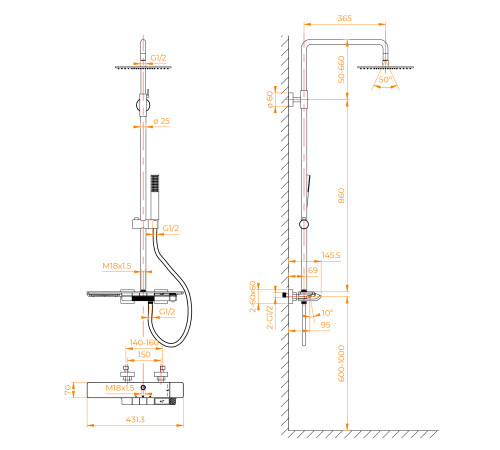 Душевая система RGW SP-34Gb золото 51140134-06