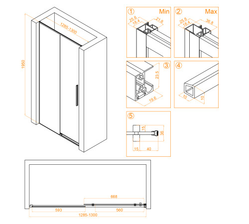 Душевая дверь RGW SV-12B 1300 мм прозрачное стекло черный профиль 32321213-14