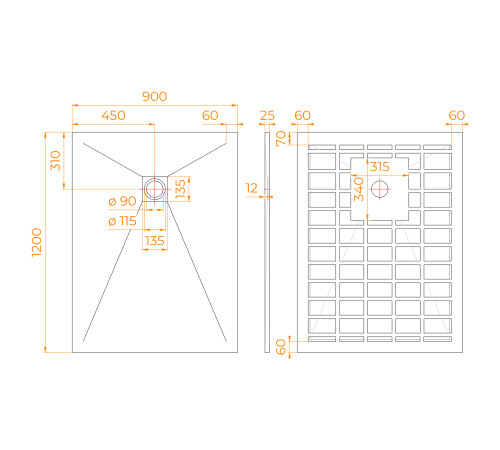 Душевой поддон прямоугольный RGW Stone Tray-G графит 900x1200 мм 14152912-02-11