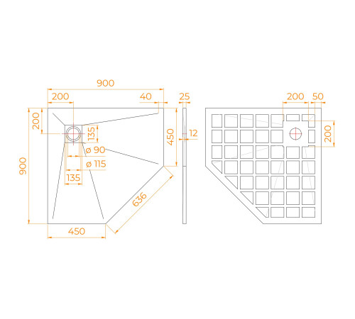 Душевой поддон трапеция RGW Stone Tray 900x900 мм белый 14155099-01-11
