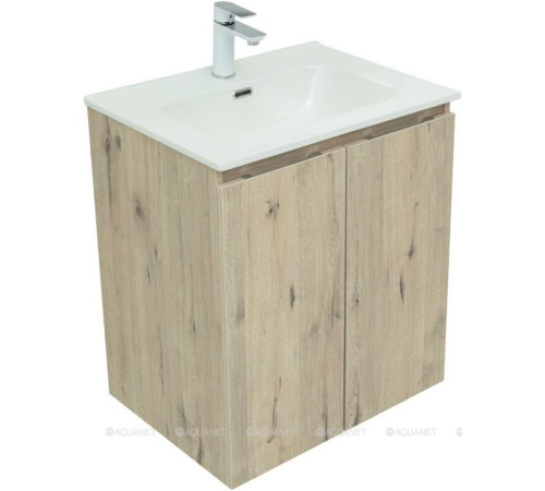 Тумба под раковину Aquanet Алвита New 60 подвесная 2 двери дуб веллингтон белый 00277525