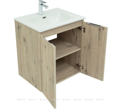 Тумба под раковину Aquanet Алвита New 60 подвесная 2 двери дуб веллингтон белый 00277525