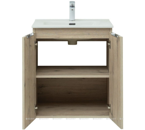 Тумба под раковину Aquanet Алвита New 60 подвесная 2 двери дуб веллингтон белый 00277525
