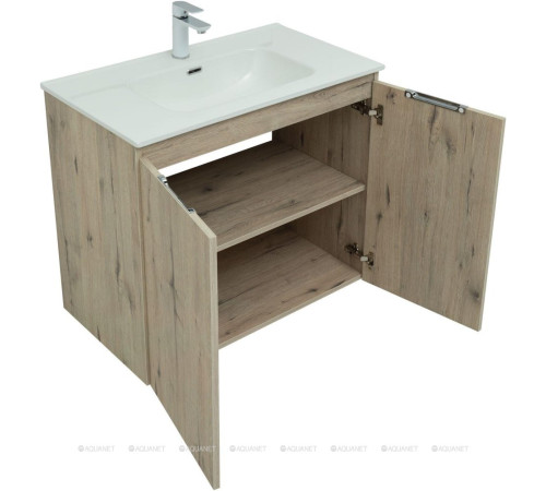 Тумба под раковину Aquanet Алвита new 80 подвесная 2 двери дуб веллингтон белый 00277529