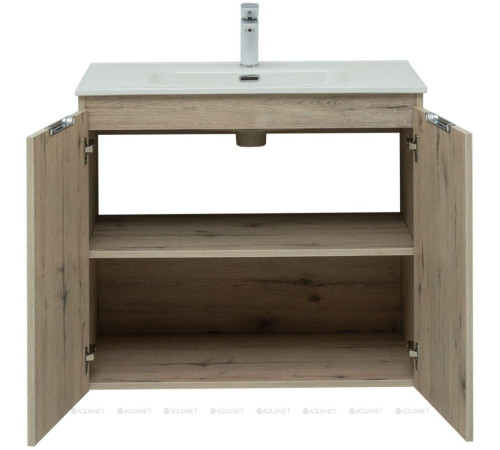 Тумба под раковину Aquanet Алвита new 80 подвесная 2 двери дуб веллингтон белый 00277529